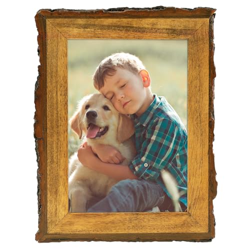 Golden State Art 5x7 Picture Frame Rustic Brown,Solid Wood&Bark Edge&Glass | 5x7 Picture Frame with Real Glass Cover, Display Posters/Photos/Prints for Wall Mounting, Farmhouse Decor, 1 Pack - color: 1 Pack, size: 5x7