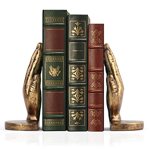Book Ends to Hold Books Heavy Duty - Book Ends for Shelves, MXARLTR Decorative Bookends for Heavy Books with Anti-Slip Base Book Stopper for Home Office Meditation Yoga Room Decor (Antique Brass)