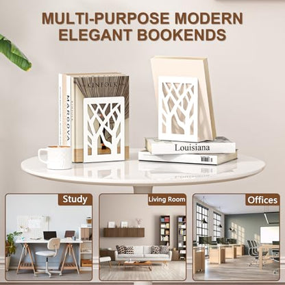 VFINE Withe Bookend 6-Piece, Tree Design Bookends for Shelves, Metal Book Ends for Desk, Decoration Stylish Bookshelf Bookends for Home Office School Supplies - style: White bookend 3 pairs
