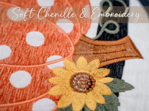 Embroidery Fall Pumpkin Pillow Covers Set of 2(Black & White,12x20) | Soft chenille, black-and-white stripe design, applique pumpkin and sunflower embroidery, hidden zipper, for sofa and bed - size: 20" x 12" (Pack of 2)