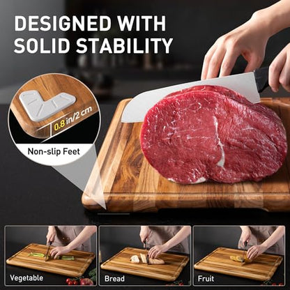Extra Large Teak Cutting Board 20'' Kitchen Non Slip Wood Butcher Block | Wooden Chopping Board, Heavy Duty, Over Sink, Solid Thick, Meat, Easy to Clean, Extra Large, Best Kitchen Essential Gift - style: 20 IN