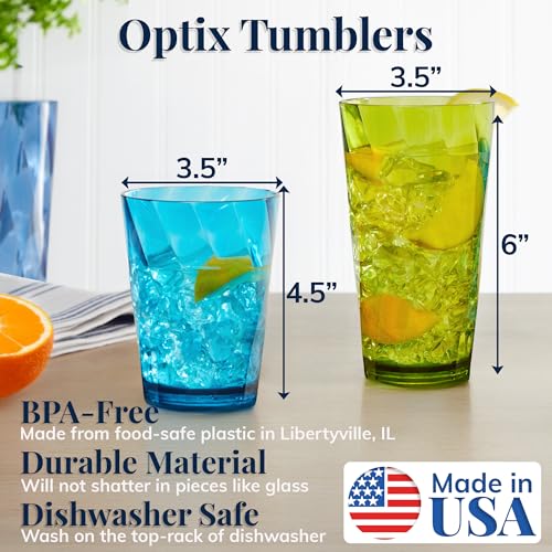 US Acrylic Optix Plastic Reusable Drinking Glasses (Set of 16) 14oz Rocks & 20oz Water Cups in Jewel Tone Colors | BPA-Free Tumblers, Made in USA | Top-Rack Dishwasher Safe - size: 14 ounces/20 ounces