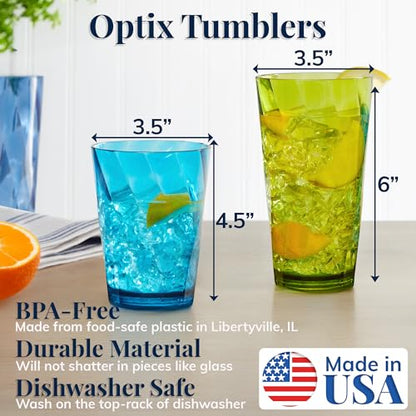 US Acrylic Optix Plastic Reusable Drinking Glasses (Set of 16) 14oz Rocks & 20oz Water Cups in Jewel Tone Colors | BPA-Free Tumblers, Made in USA | Top-Rack Dishwasher Safe - size: 14 ounces/20 ounces