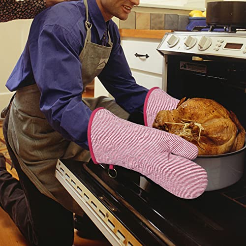 Yarn Dyed Oven Mitts 1 Pair， 100% Cotton Heat Resistant 470 Degree | Oven Gloves for Men Women Cooking Baking Barbecue BBQ Microwave Crafting Machine Washable Pot Holders Mittens (Red 2) - color: Oven Mitts - Red 2