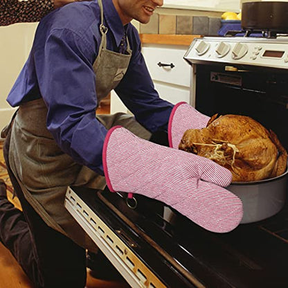 Yarn Dyed Oven Mitts 1 Pair， 100% Cotton Heat Resistant 470 Degree | Oven Gloves for Men Women Cooking Baking Barbecue BBQ Microwave Crafting Machine Washable Pot Holders Mittens (Red 2) - color: Oven Mitts - Red 2