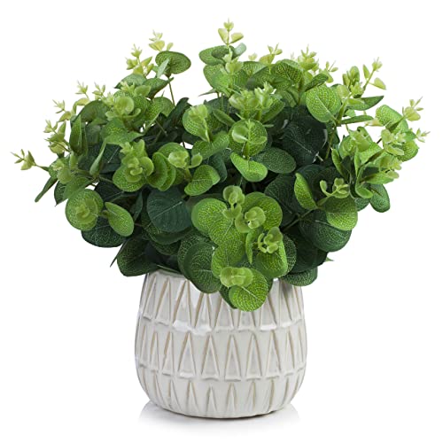 Fake Potted Plant, Artificial Eucalyptus Plants in Ceramic Pots, Small Fake Plants for Shelf, Living Room, Bathroom, Home Decor Indoor - color: Pl-0008