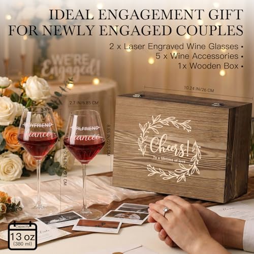 Engagement & Bridal Shower Gifts for Fiancé and Fiancée, Engraved Fiancé Fiancée Wine Glasses with 5-Piece Wine Accessory Kit (Fiance/Fiancee) - style: Fiance/Fiancee