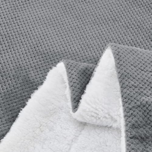 Waffle Sherpa Fleece Throw Blanket, Super Soft Fuzzy Warm, Lightweight Fluffy Reversible Plush Blanket for Bed Sofa Couch, 50 x 60 Inches Grey - color: Grey, size: 50x60 IN