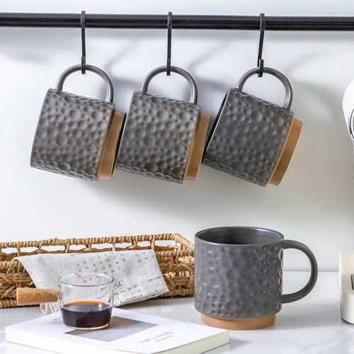 Nihow 16OZ Stackable Coffee Mug Set, Large Ceramic Coffee Mug Set of 4,Coffee Cup Set for Cappuccino/Latte/Cocoa,Dishwasher & Microwave Safe,Matte Gray - color: Matte Gray, size: 16 oz Without Stand
