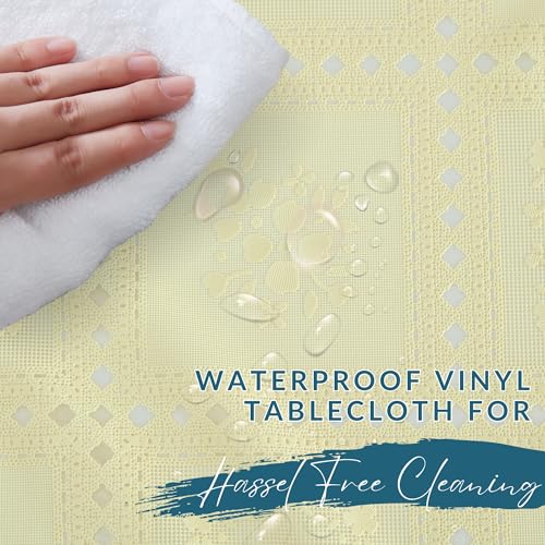 Threadmade Crochet Lace-Inspired 3-Yard Cut-to-fit Vinyl Tablecloth/Table Protector, Ecru - 54" W x 108" L - color: Ecru