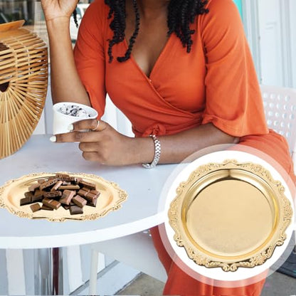 SEWACC Elegant Golden Serving Tray 7.87In Round Snack Serving Platter for Food Desserts Jewelry Display Trinket Dish for Entertaining - color: Golden