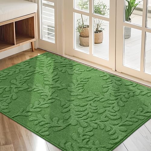 BEQHAUSE Door Mats 32" x 48", Dirt Trapper Doormats Doormat, Green | Non-slip Washable Entryway Rugs Indoor, Super Absorbent Welcome Mat for Front Door, Mud Shoes & Paws - color: Green, size: 2'8" x 4' (Rectangular)