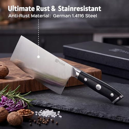 PAUDIN Cleaver Knife 7 Inch, Razor Sharp Chinese Chef Knife Dishwasher Safe, German High Carbon Steel Vegetable Cleaver with G10 Handle, Meat Slicing Slicer, Daily Meal Prep for Home and Restaurant - color: Cleaver - 7 inch