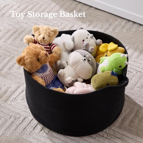 Extra Large Nursery Storage Basket, 22 x 22 x 14 inches - 100% Cotton Rope Baskets with Handles, Blanket Basket for Toys, Blankets & Pillows - Inner Black - color: Pure Black