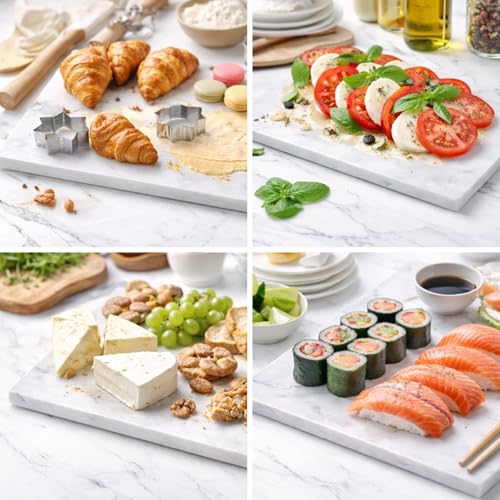 Marble Pastry & Cutting Board, 10x14 Inch | Natural Stone Slab, Non-Slip Feet, For Dough, Cheese, Baking, Serving, Charcuterie, Trivet, Easy to Clean - color: White, size: 14"L x 10"W