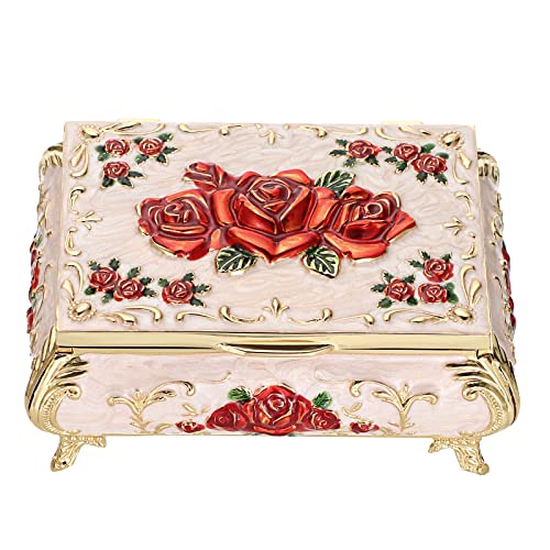 Hipiwe Small Jewelry Trinket Box Vintage Metal Treasure Chest Organizer | Jewelry Storage Case For Rings Earrings Necklace Antique, Keepsake Gift Boxes for Women - color: Beige, size: Small