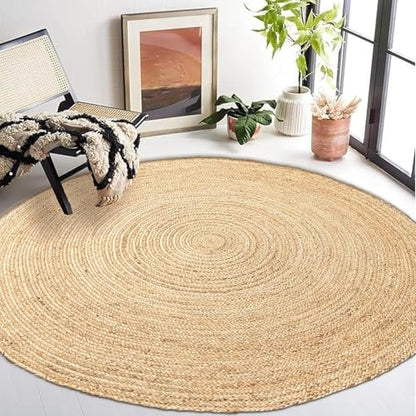 Hand Woven Natural Jute Braided Rug – 6' Round | Rustic Boho Farmhouse Reversible Area Rug for Living Room, Dining Room, Nursery, Entryway, Study, or Patio | Solid Natural Fiber Rug - size: 6' (Round)