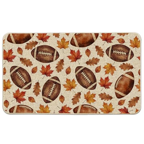 Hexagram Fall Football Door Mat 17x29, Fall Outdoor Mat, Autumn Porch Rug | Autumn Outdoor Doormats, Football Decorations for Home, Front Porch Decor, Leaf Rugs - color: Fall Football