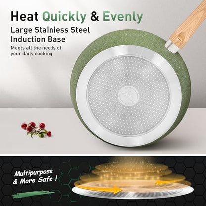 Kitchen Academy 30pcs Pots and Pans, Nonstick Cookware and Bakeware Sets | Induction Kitchen Cooking Set, Durable, Easy Food Release, Even Heating - color: Green, size: 30 PCS Cookware Set