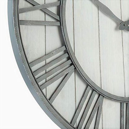 30-inch Farmhouse Metal & Solid Wood Noiseless Wall Clock (Whitewash, 30-inch) - color: Whitewash, size: 30-inch