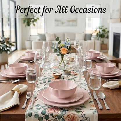 Sango 12 Pieces Scalloped Dinnerware Set, Modern Pink Dishes for 4, Premium Serving Plates & Bowls Sets, Chip Resistant, Blush Ceramic Dishware, Kitchen Dish, Microwave & Dishwasher Safe, Bethany - color: Pink, size: 12-Piece Set