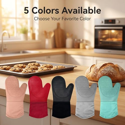 Silicone Oven Mitts Ultra Heat Resistant up to 500°F - Oven Mitts with Thick Cotton Liner - Long Slip Resistant Pot Holders, Flexible Oven Gloves -2Pack 13.5" (RED) - color: Red