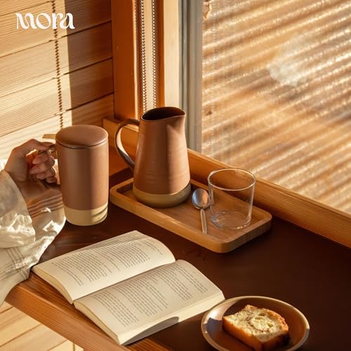 Mora Ceramics Large Tea Mug with Loose Leaf Infuser and Ceramic Lid, 18 oz, Portable, Microwave, Dishwasher Safe, Tall Coffee Cup - Rustic Matte Ceramic Glaze, Modern Herbal Tea Strainer, Terracotta - color: Teracotta