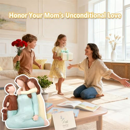 Mother and Child Figurines Gift, Mum Cuddle Kids Statue,Hand-Painted Resin Mom and 2 Kids Figurines, Mother Son Daughter Sculpted Gifts for Mother’s Day, Anniversary, Birthday, Christmas - color: Mother's Loving Embrace
