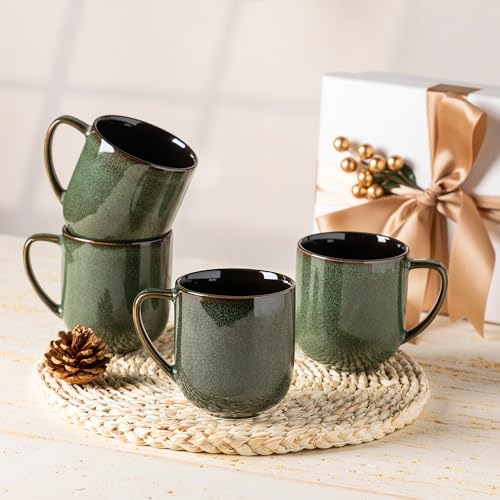 LERATIO Ceramic Coffee Mugs Set of 6,12oz Handmade Coffee Mugs Set | Large Handle for Cappuccino/Latte/Tea/Hot Cocoa,Oven &Dishwasher & Microwave Safe-Green - color: reactive glaze-3