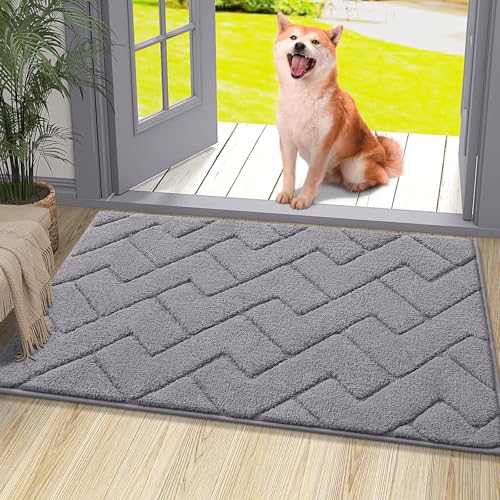 OLANLY Indoor Door Mat, 36x24, Dirt Resistant and Absorbent, Sturdy Non-Slip Rubber Backing, Easy to Clean, Washable Low-Profile Doormat for Entryway, Medium Gray - color: Medium Gray, size: 36" x 24"