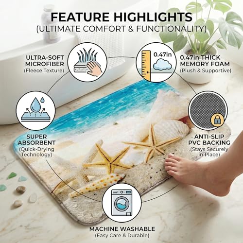 Non Slip Bath Rugs Sponge Foam for Bathroom,Beach Themed Soft Flannel Mat - color: Conch, size: 1'4" x 1'11" (Rectangular)