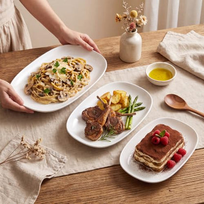 Kassel Ceramic Serving Platter Set 16”/14”/12” White Porcelain Serveware for Parties & Entertaining - Decorative Oven-Safe Serving Dishes & Platters for Food, Cookies, Meat & Turkey Oval Large