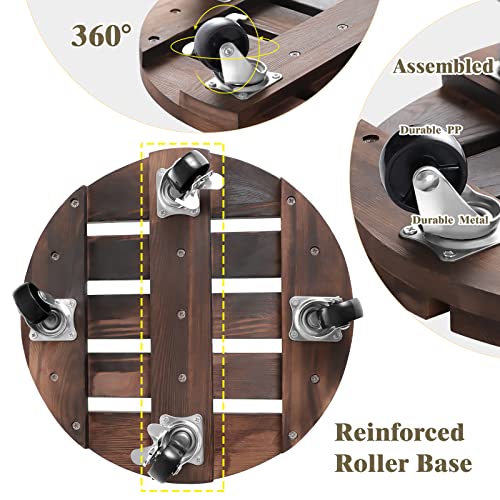 HOHY 2PCS Plant Caddy 12" Plant Stand with Wheels Wood Rolling Plant Stand | Plant Dolly Rollers with 360° Metal Lockable Casters, Heavy Duty Planter Caddies, Easy to Move, 240 Lb Capacity