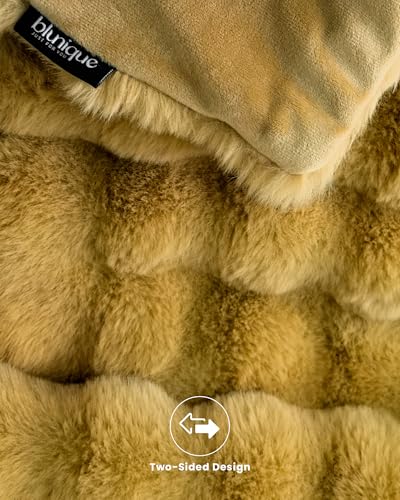 Ultra Soft Cozy Faux Fur Throw Blanket, Fuzzy Plush Thick Bubble Blanket, Oversize Luxury Fluffy Blanket for Couch, Bed, and Living Room, 60x80 Inches, Dark Yellow - color: Bubble Dark Yellow, size: Twin