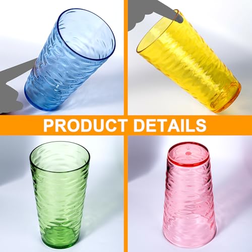 20-ounce Plastic Tumblers, Acrylic Drinking Glasses High-Balls, set of 6 Multicolor Reusable Plastic Cups, Stackable, BPA-Free, Shatter-Proof, Dishwasher-Safe - color: Multicolor