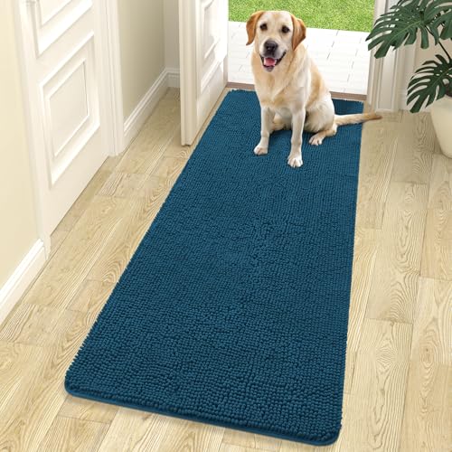 OLANLY Dog Door Mat for Muddy Paws 70x24, Super Absorbent Chenille Mud Mat | Atlantic Blue, Absorbs Moisture and Dirt, Non-Slip Machine Washable Doormat, Quick-Dry Indoor Entryway Floor Carpet for Dogs - color: Atlantic Blue, size: 70" X 24"