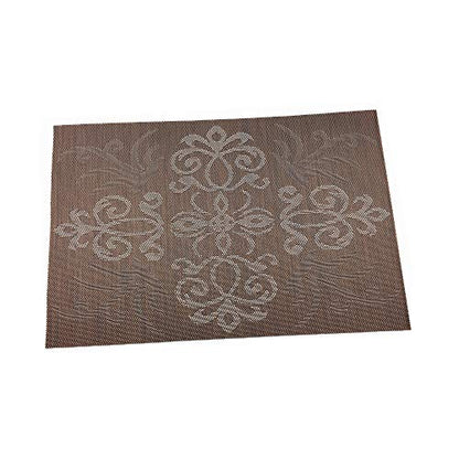 Luxury Coffee Placemats Set of 6 Crossweave Woven Vinyl Placemat for Dining Table Heat Resistant Non-Slip Kitchen Table Mats Easy to Clean - color: Symmetry-coffee