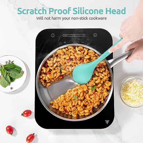 U-Taste 600℉ Heat Resistant BPA Free Non Stick Firm Cooking Tongs (Set of 2), and 600℉ Heat Proof BPA-Free Solid/Slotted Sturdy Cooking Utensil for Non Stick Cookware (Set of 5), Aqua Sky