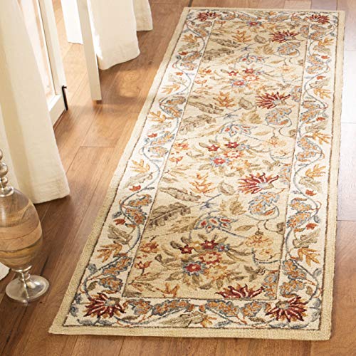 SAFAVIEH Chelsea Collection Runner Rug - 2'6" x 8', Ivory, Hand-Hooked French Country Floral Wool, Ideal for High Traffic Areas in Living Room, Bedroom (HK141A) - color: Ivory, size: 2'6" x 8' (Runner)
