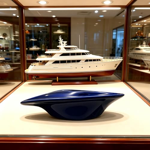 Ceramic Decorative Ashtray Luxury Yacht-Inspired,Glossy Blue Design for Men | Modern Catchall Tray with Single Secure Slots for Home Décor, Office, Indoor, Outdoor