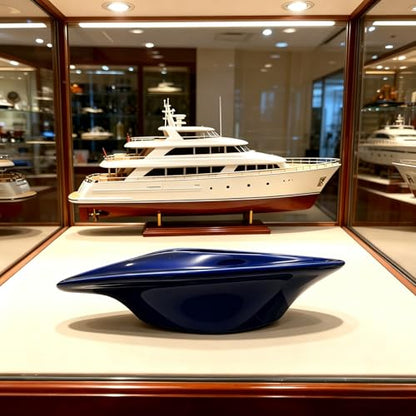 Ceramic Decorative Ashtray Luxury Yacht-Inspired,Glossy Blue Design for Men | Modern Catchall Tray with Single Secure Slots for Home Décor, Office, Indoor, Outdoor