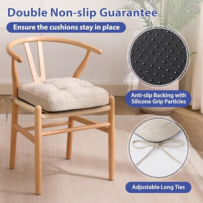 IASEAHK Chair Cushions, Foam Dining Chair Cushions, Tufted Indoor Chair Pads, Set of 6, Beige, 16.5” x 16.5” x 3.5” - color: Beige, size: Pack of 6