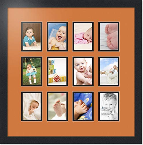 ArtToFrames Double-Multimat-1156-712/89-FRBW26079 Collage Photo Frame Double Mat with 12-3.25x4.75 Openings and Satin Black Frame - color: October fest, size: 12 - 3.25x4.75