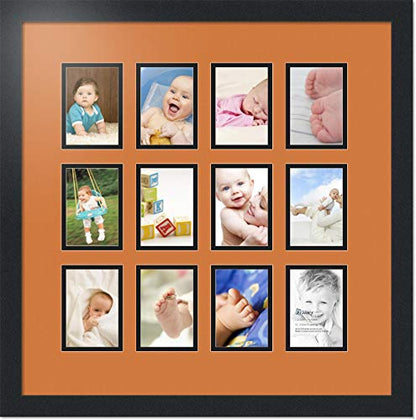ArtToFrames Double-Multimat-1156-712/89-FRBW26079 Collage Photo Frame Double Mat with 12-3.25x4.75 Openings and Satin Black Frame - color: October fest, size: 12 - 3.25x4.75