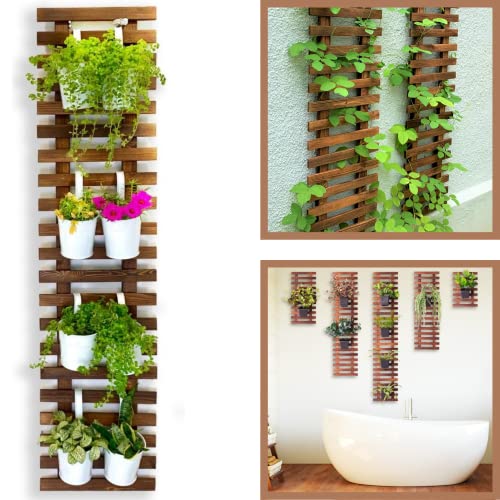 ShopLaLa Wall Planter for Climbing Plants Outdoor (150cm) Hanging Planters | Wooden Living Vertical Garden Outdoor Indoor Plant Stand Large Tall Long Ladder Vinyl Plant Hanger for Hanging Flower Pots - size: 150cm (59.1")