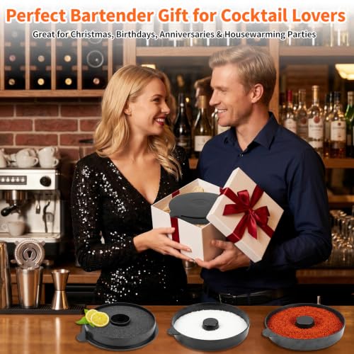 TonJin 3-Tier Margarita Salt Rimmer Set with 2 Sponges: Black Stackable Cocktail Glass Rimmer Holds Lime Juice Salt Sugar, Dishwasher Safe Bar Accessories for Bartenders and Home Bars - size: Stackable Salt Rimmer-Black