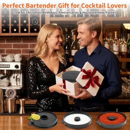 TonJin 3-Tier Margarita Salt Rimmer Set with 2 Sponges: Black Stackable Cocktail Glass Rimmer Holds Lime Juice Salt Sugar, Dishwasher Safe Bar Accessories for Bartenders and Home Bars - size: Stackable Salt Rimmer-Black