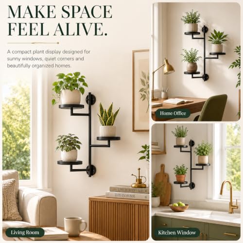 Window Plant Shelf, Wall Mounted Rotating Plant Holder Indoor | 3-Tier Metal Window Plant Shelves, Swivel Wall Plant Holder for Flowers, Herbs, Succulents and Houseplants
