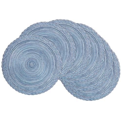 SHACOS Round Placemats Set of 6 Woven Kitchen Table Mats 15 inch Circle Braided Border Washable Cotton Polyester Place Mats, Multicolor Blue Grey - color: Blue Grey, size: 6 pieces