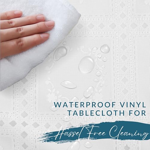 Threadmade Crochet Lace-Inspired 3-Yard Cut-to-fit Vinyl Tablecloth/Table Protector, White - 54" W x 108" L - color: White